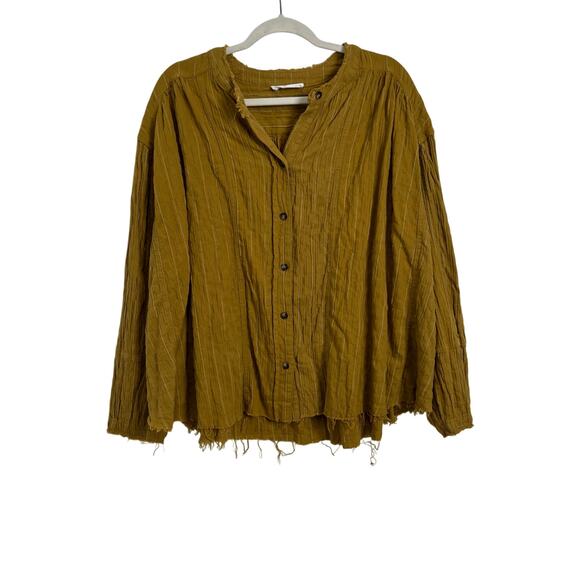 Carly Jean Los Angeles Tops - Carly Jean Los Angeles Button Front Blouse Top Mustard Yellow Women's Large